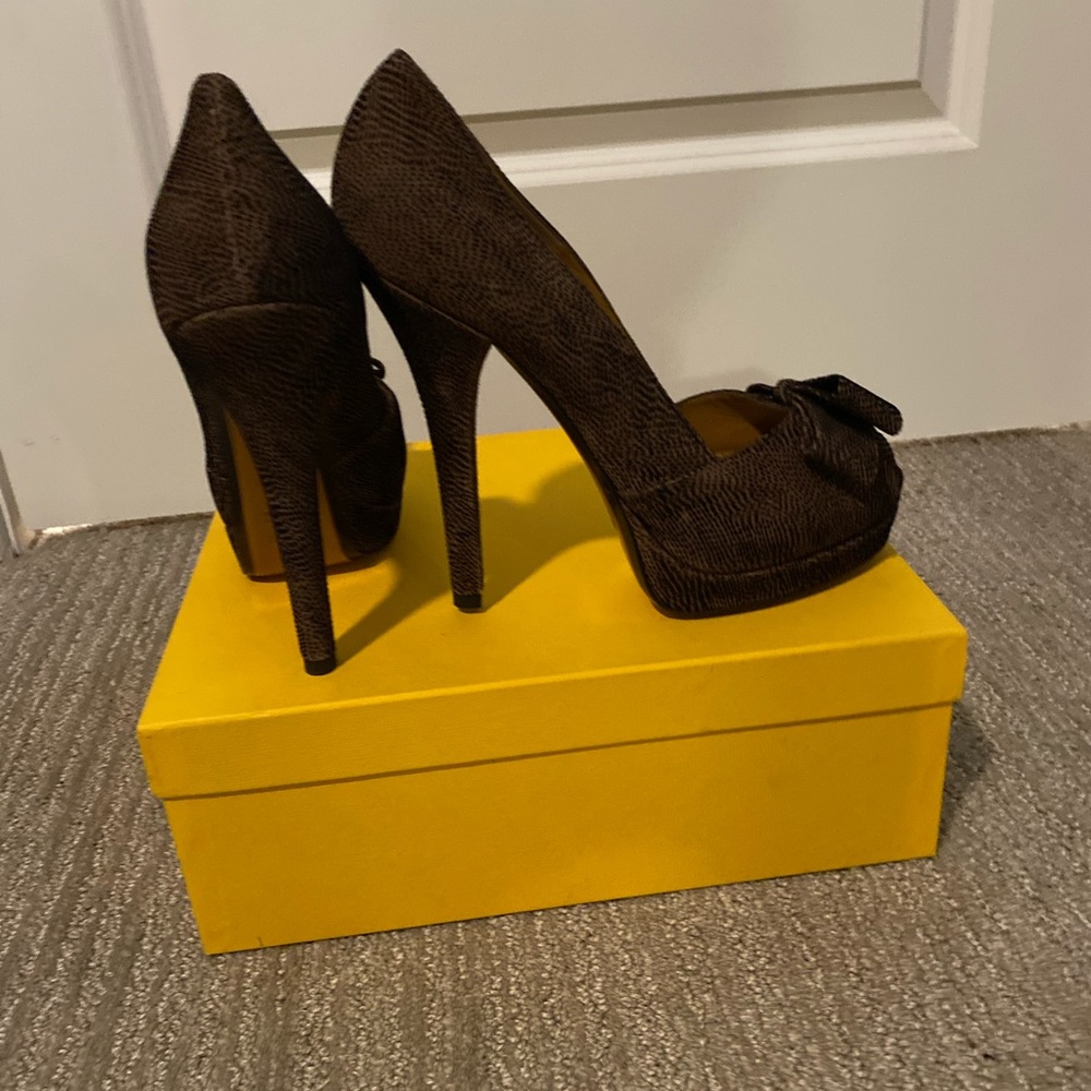 Authentic Chocolate Brown Fendi Peep Toe Pumps